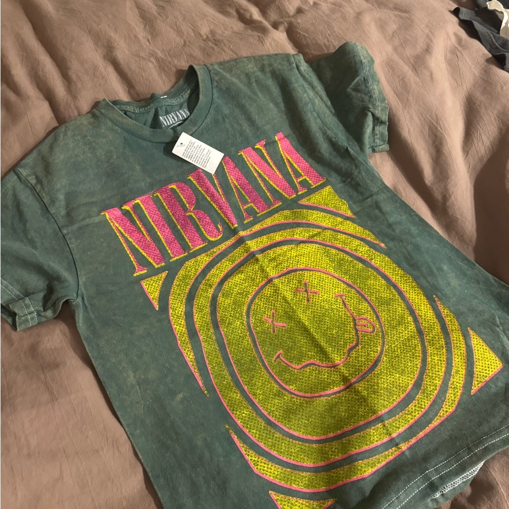 NIRVANA Tee - Forest Green with Neon Pink and Yellow